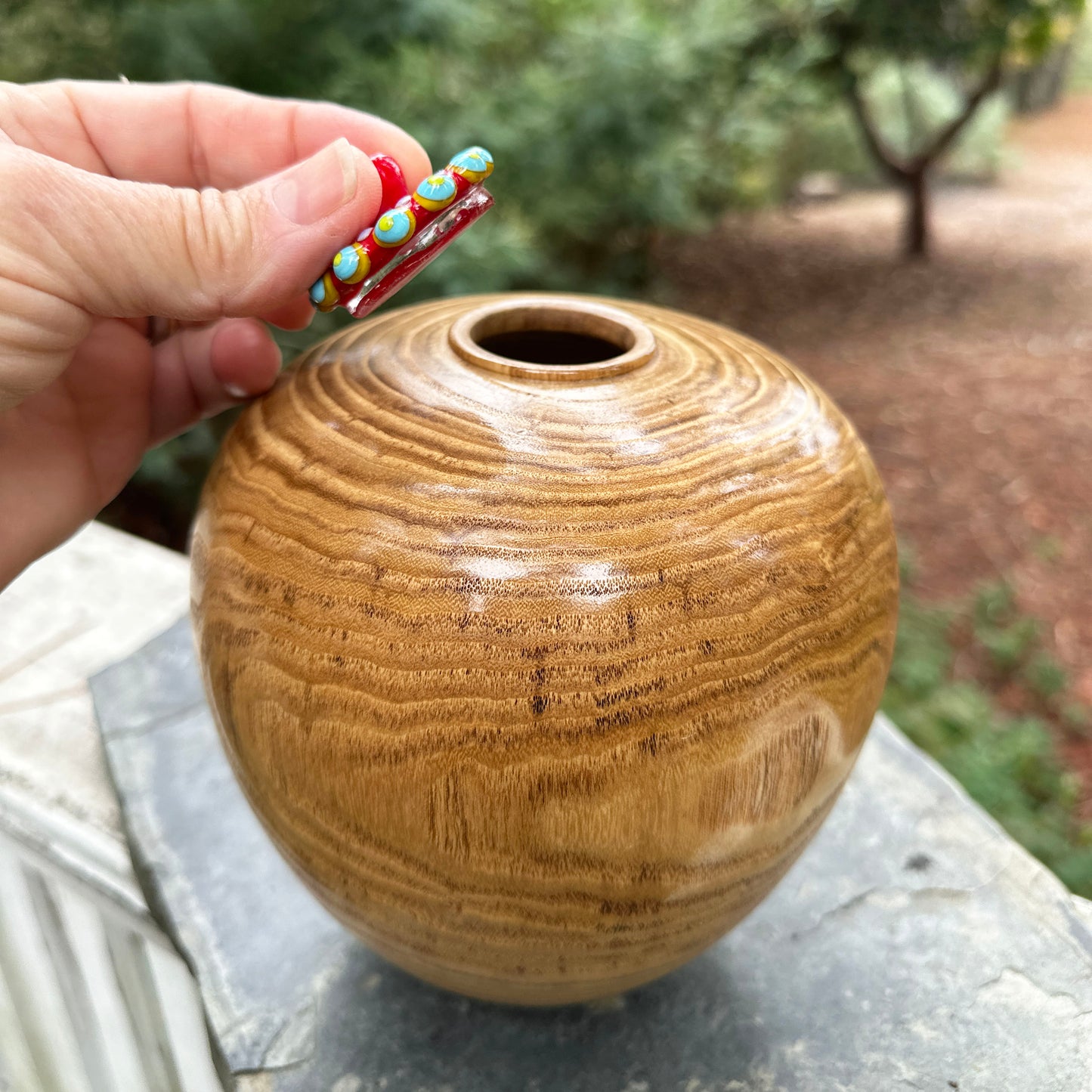 Turned Wood Urn with Glass Lid