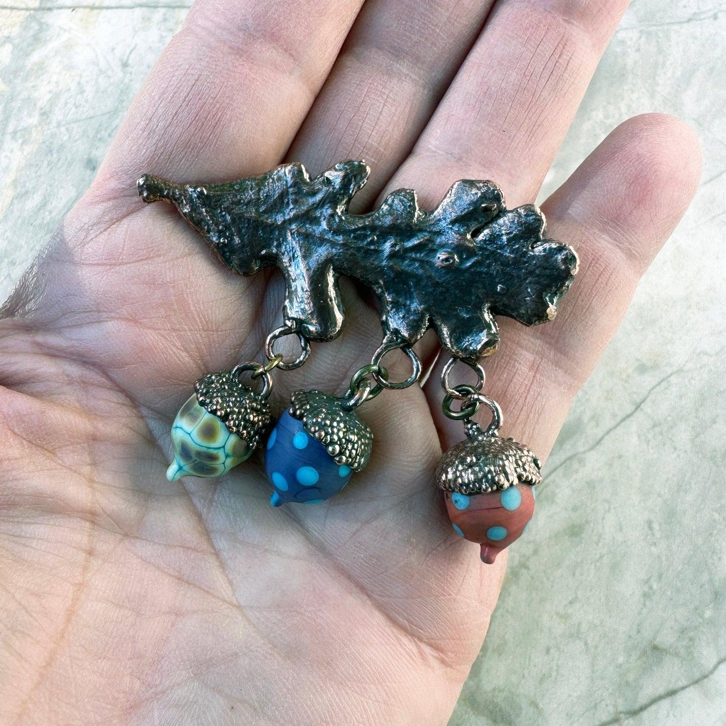 Glass and Copper Acorn Brooch - The Glass Acorn