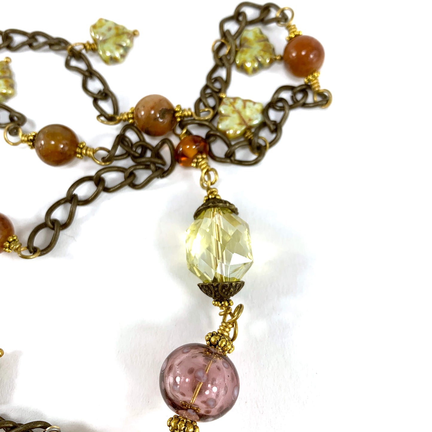 Long Necklace in Lavender and Amber - The Glass Acorn