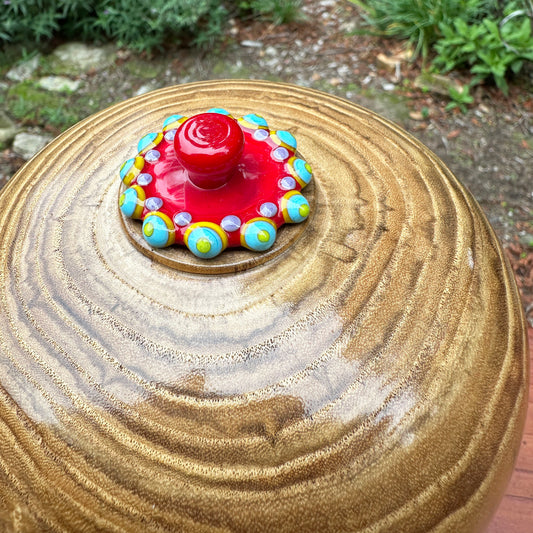 Turned Wood Urn with Glass Lid