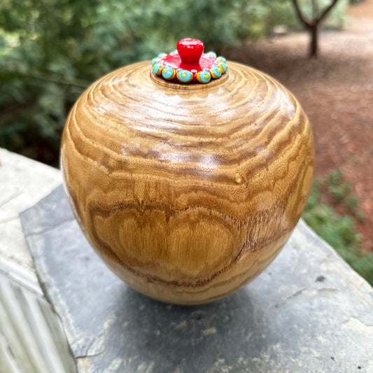 Turned Wood Urn with Glass Lid