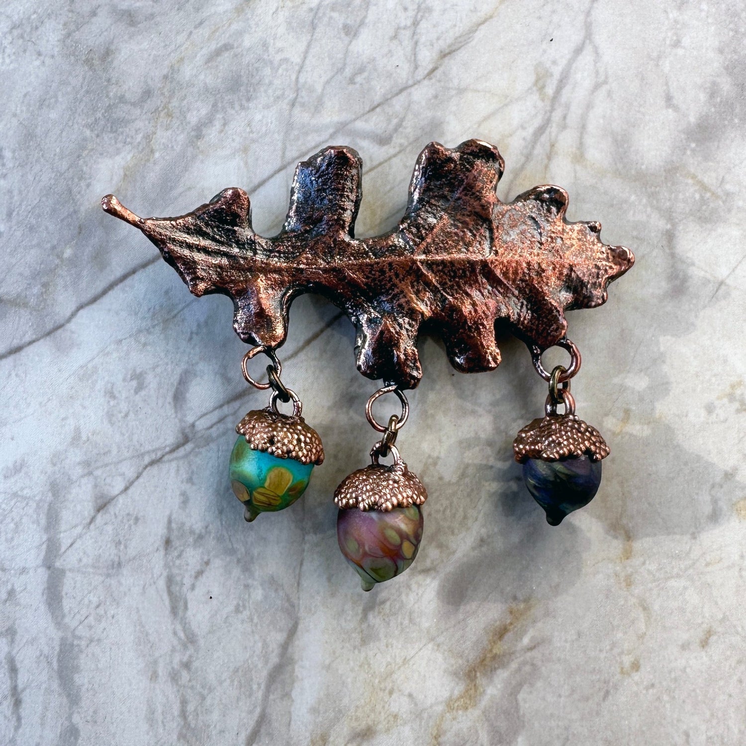 Glass and Copper Acorn Brooch - The Glass Acorn