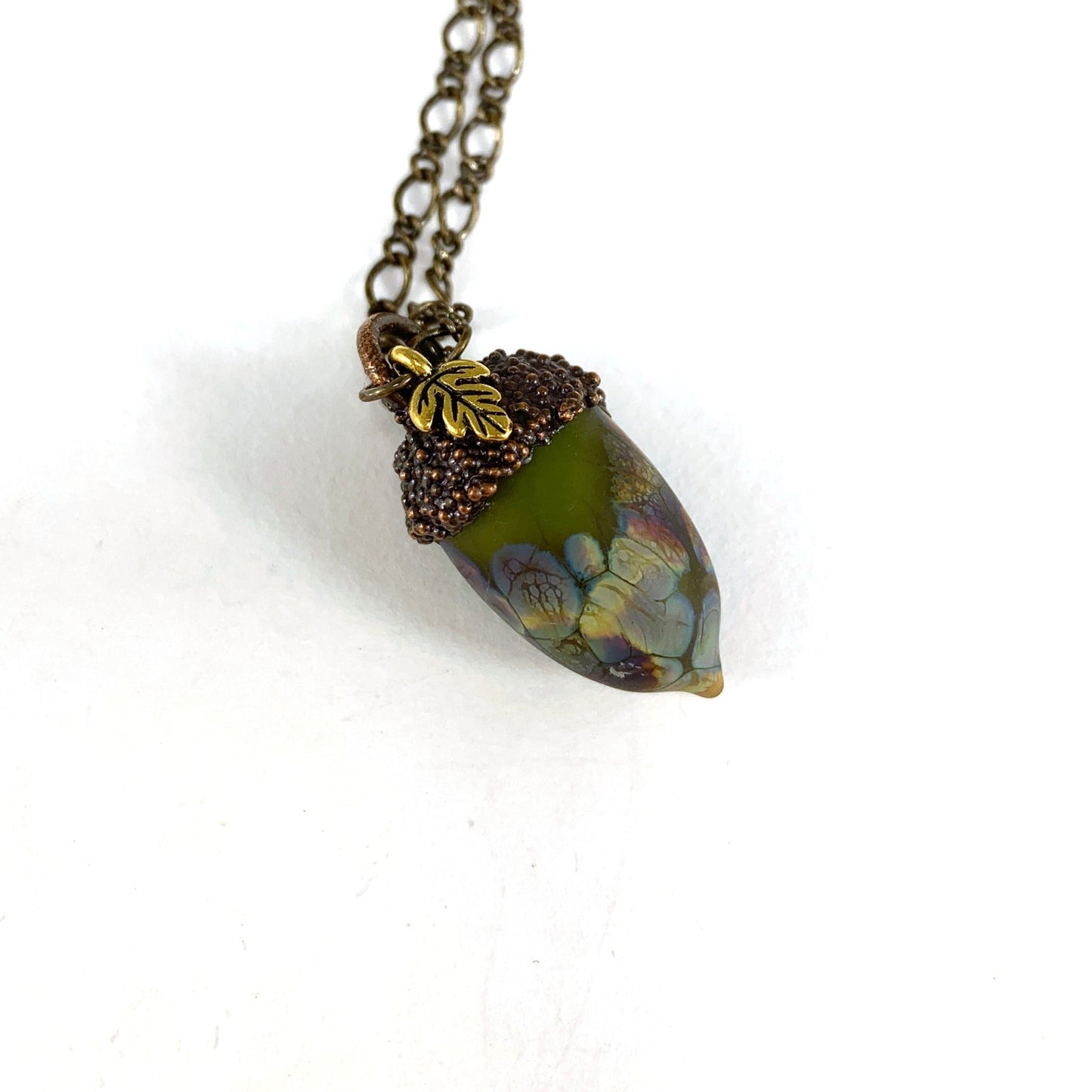 Glass and Copper Acorn Pendant - The Glass Acorn