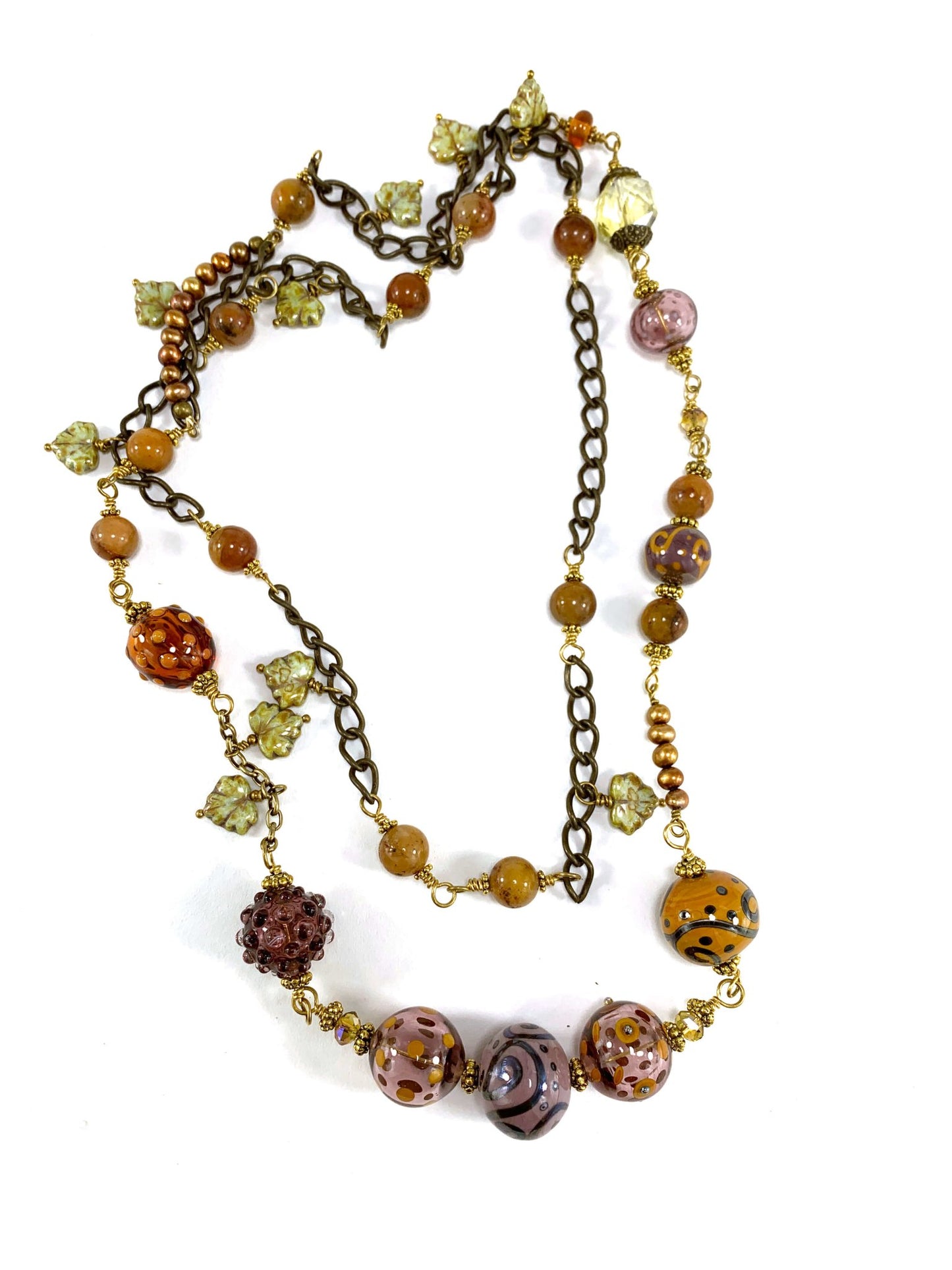 Long Necklace in Lavender and Amber - The Glass Acorn