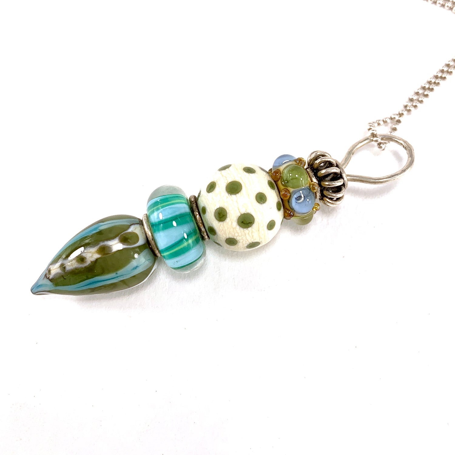 Stacked Bead Pendant in Soothing Greens